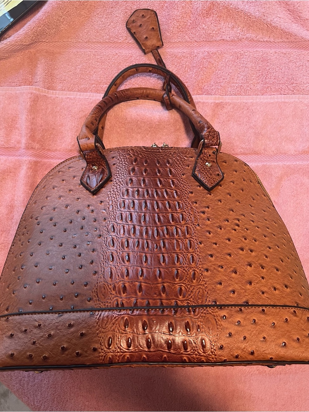 Source Unknown Brown Croc-Embossed Ostrich-Effect Satchel